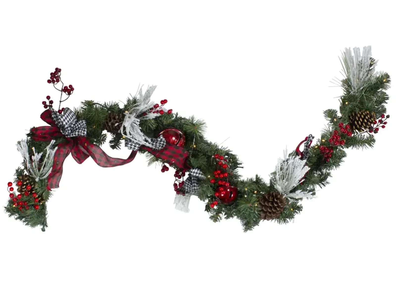 6' x 12" Pre-Lit Plaid Bows and Red Berries Artificial Christmas Garland - Warm White Lights