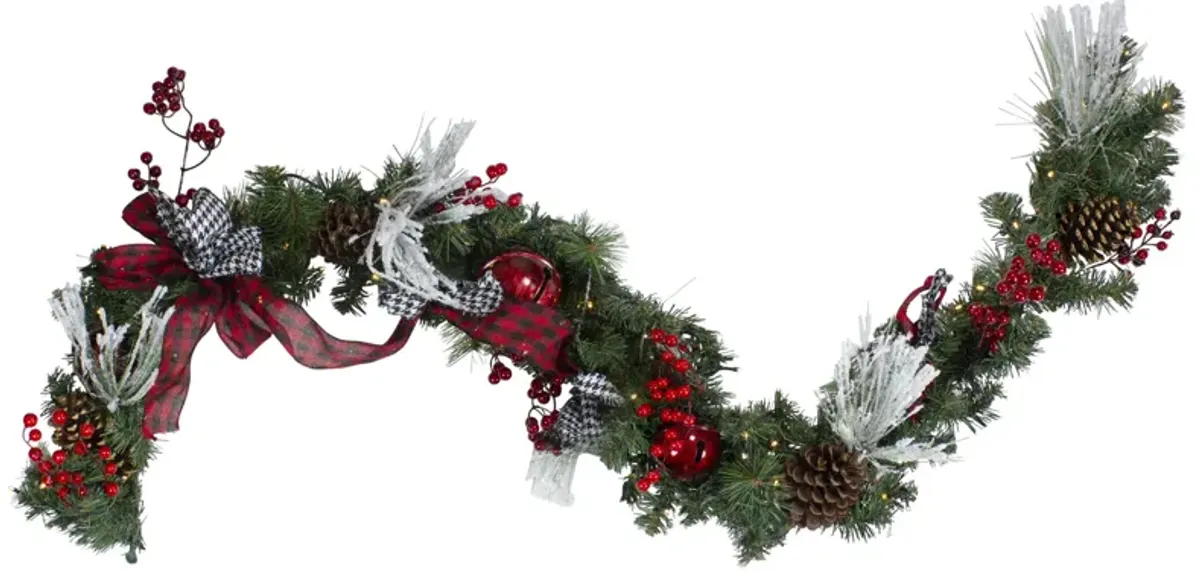 6' x 12" Pre-Lit Plaid Bows and Red Berries Artificial Christmas Garland - Warm White Lights