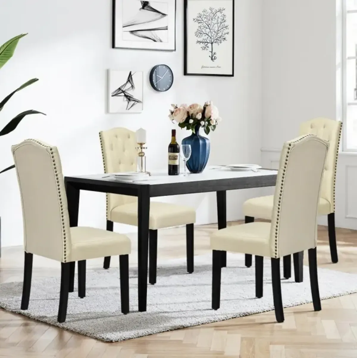 Hivvago Set of 2 Modern Tufted Dining Chairs with Padded Seat