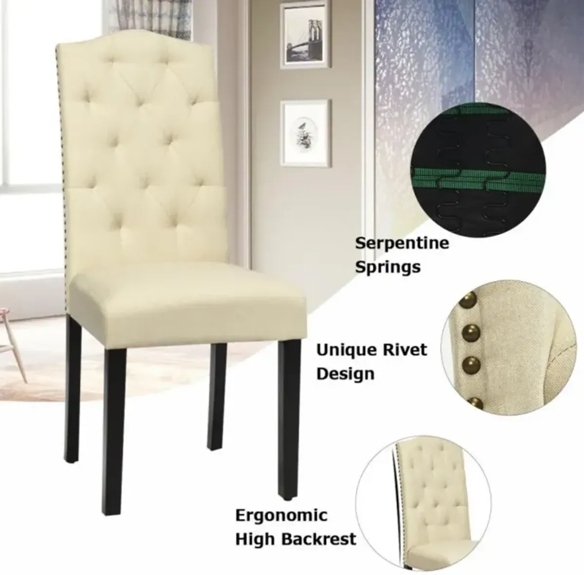 Hivvago Set of 2 Modern Tufted Dining Chairs with Padded Seat