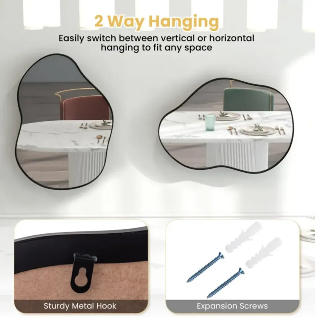 Hivvago 22" x 30.5" Irregular Wall Mounted Mirror with Premium Back Board