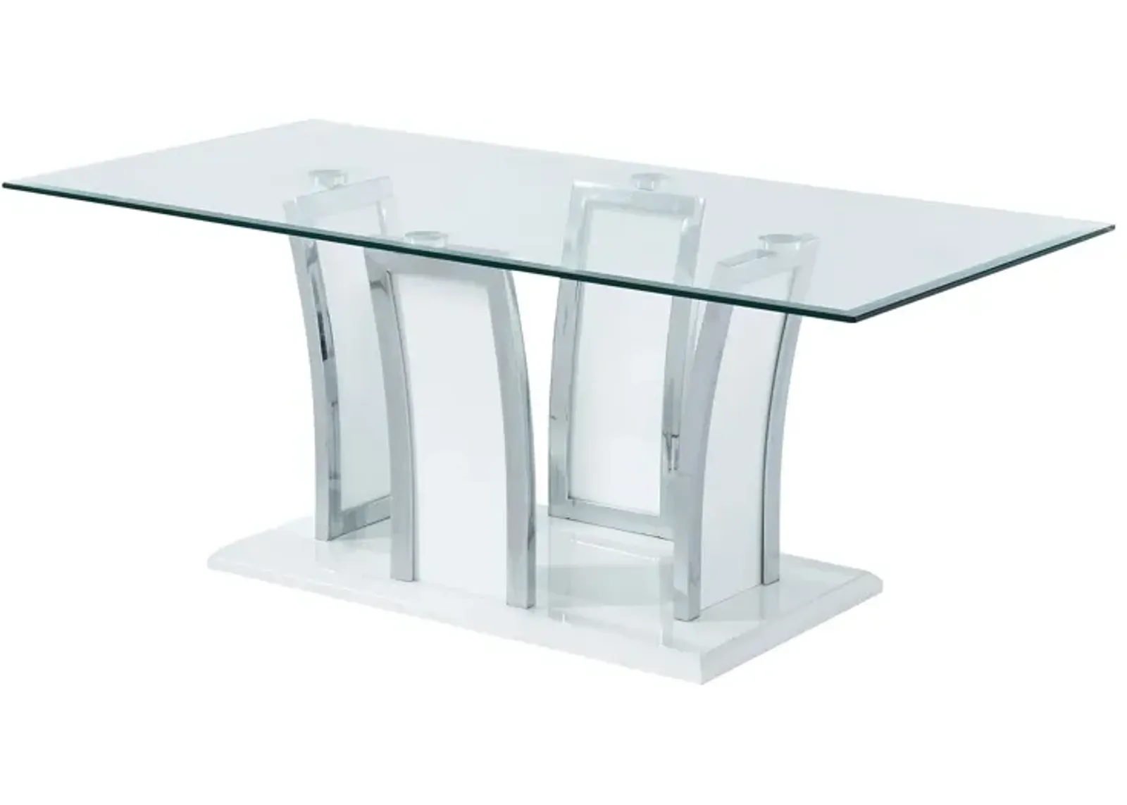 Contemporary Coffee Table with Chrome Trimmed Flared Base, White-Benzara