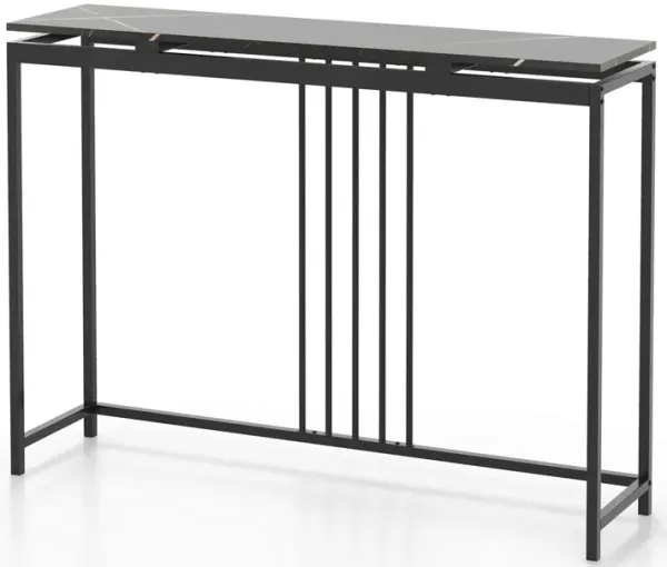 Entrance Couch Table with Narrow Faux Marble Top for Living Room and Hallway-Black
