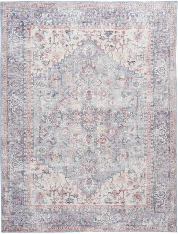 Machine Washable Series 1 SR104 Blue/Multicolor 7'10" x Round Rug