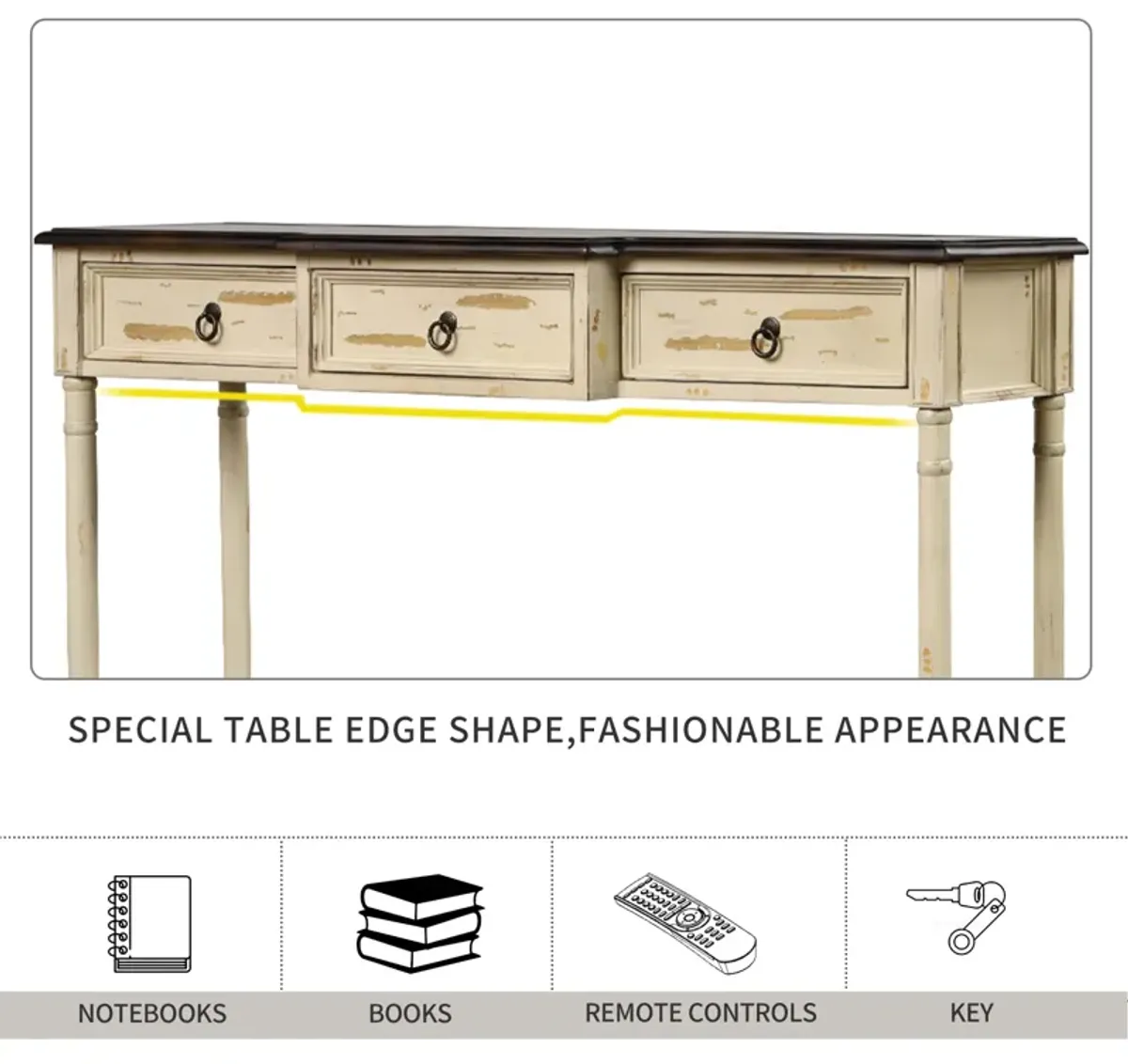 Console Table Sofa Table With Drawers For Entryway With Projecting Drawers And Long Shelf