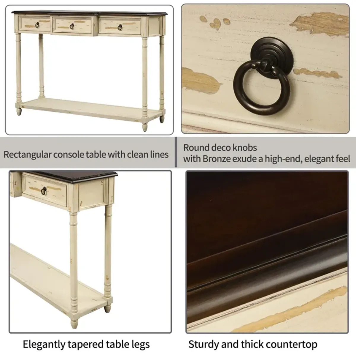 Console Table Sofa Table With Drawers For Entryway With Projecting Drawers And Long Shelf