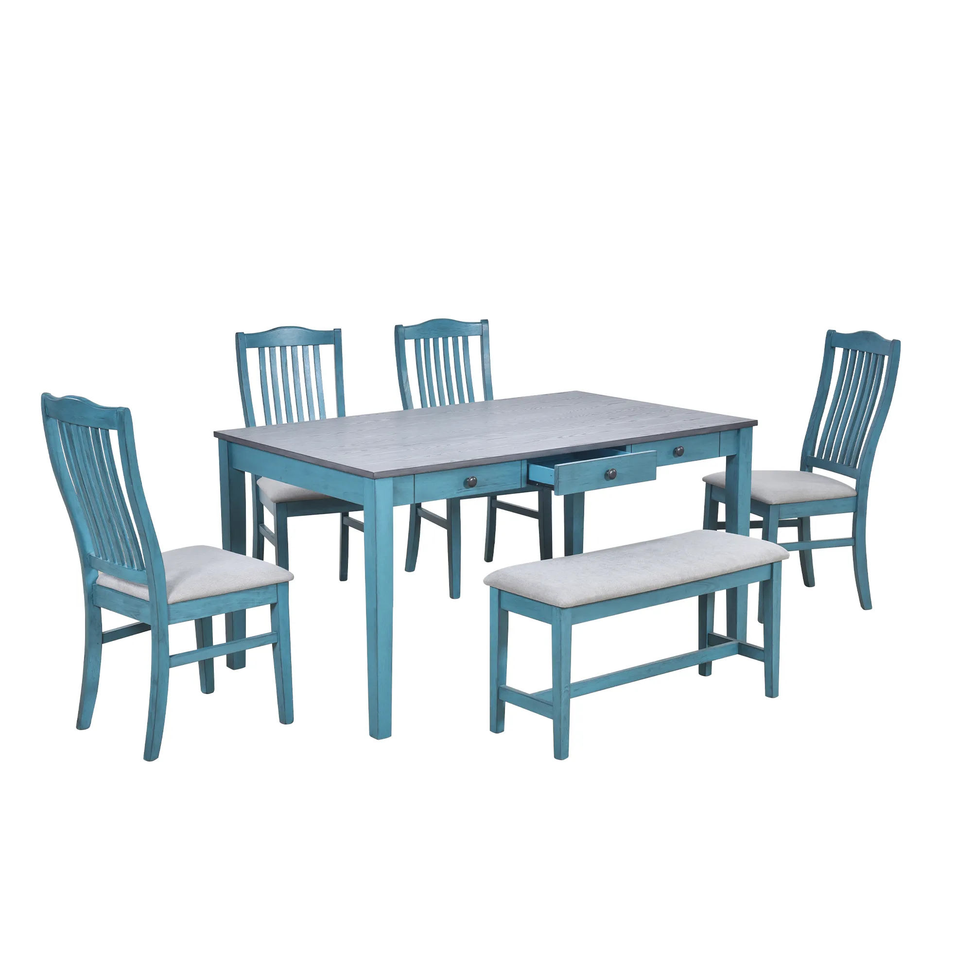 Merax Mid-Century 6-Piece Wood Dining Table Set