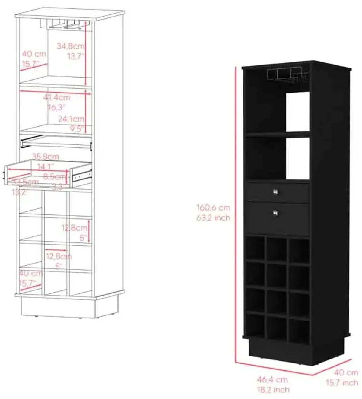 Bar Cabinet Bureck, Living Room, Black