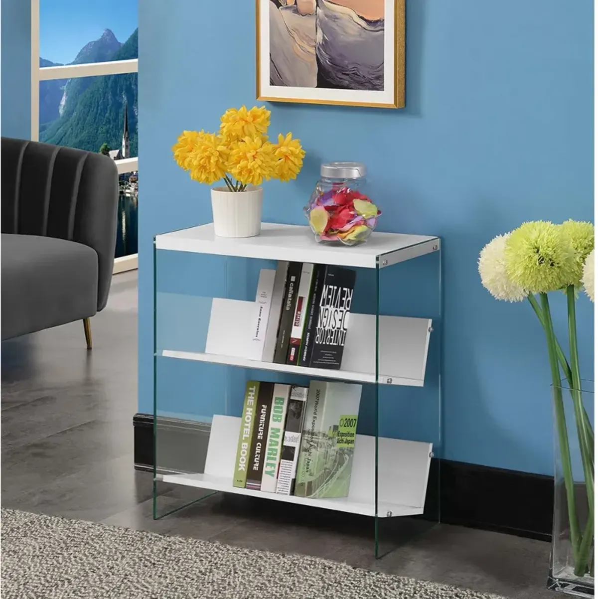 Convenience Concepts Soho Bookcase, White / Glass