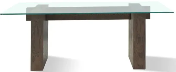 Lan 80 Inch Dining Table, Glass Top, Wood Double Pedestal, 6 Seater, Brown - Benzara