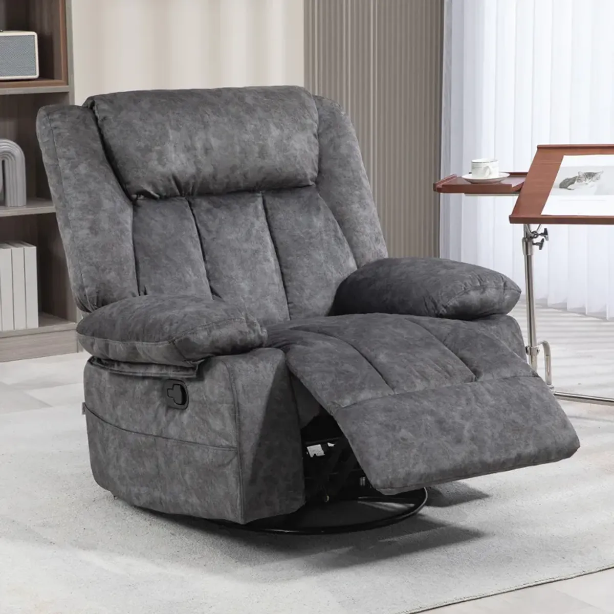 HOMCOM Recliner Chair, Swivel Rocker Chair for Nursery, Charcoal Gray