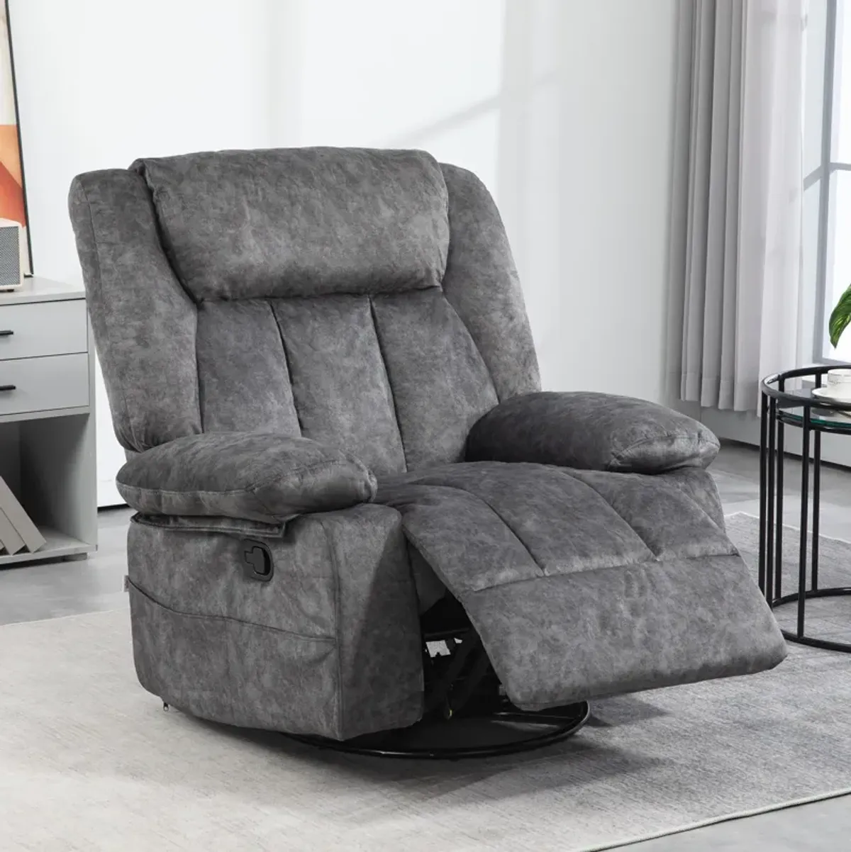 HOMCOM Recliner Chair, Swivel Rocker Chair for Nursery, Charcoal Gray