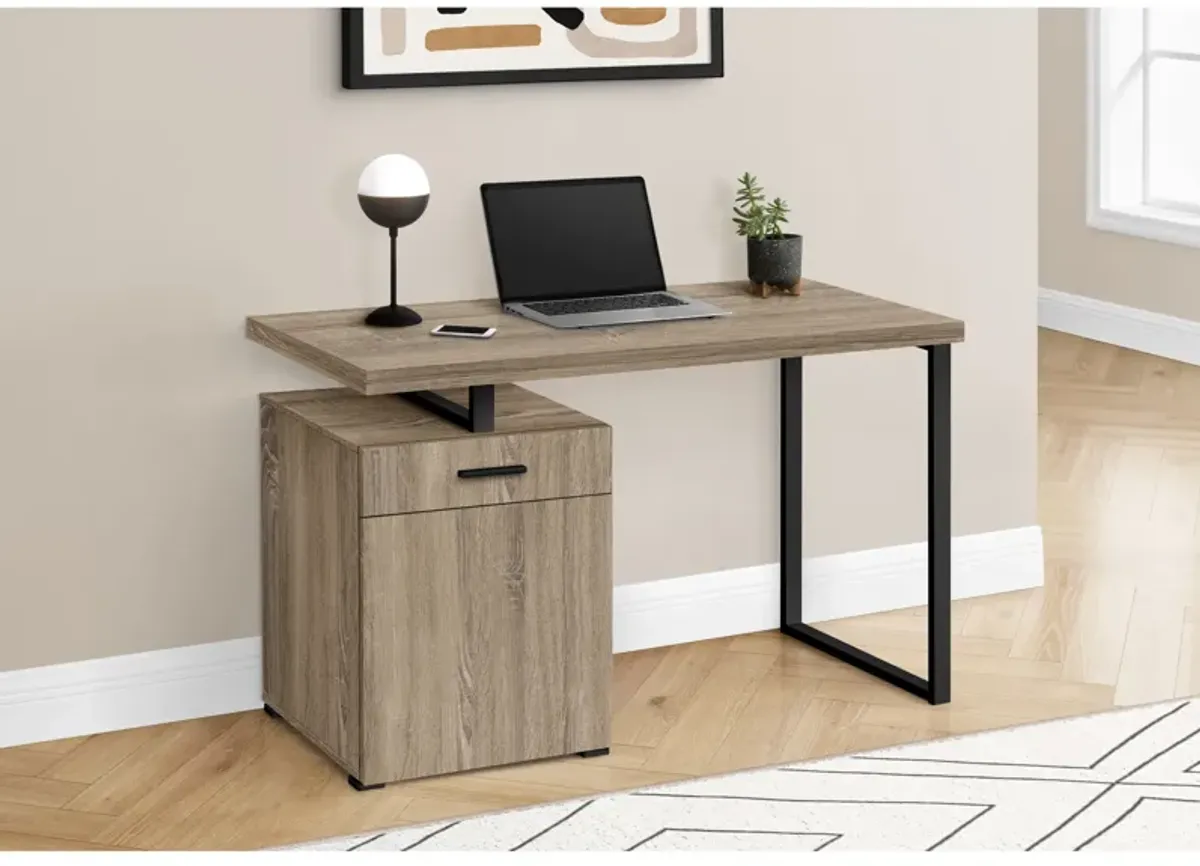 Monarch Specialties I 7764 Computer Desk, Home Office, Laptop, Left, Right Set-up, Storage Drawers, 48"L, Work, Metal, Laminate, Brown, Black, Contemporary, Modern