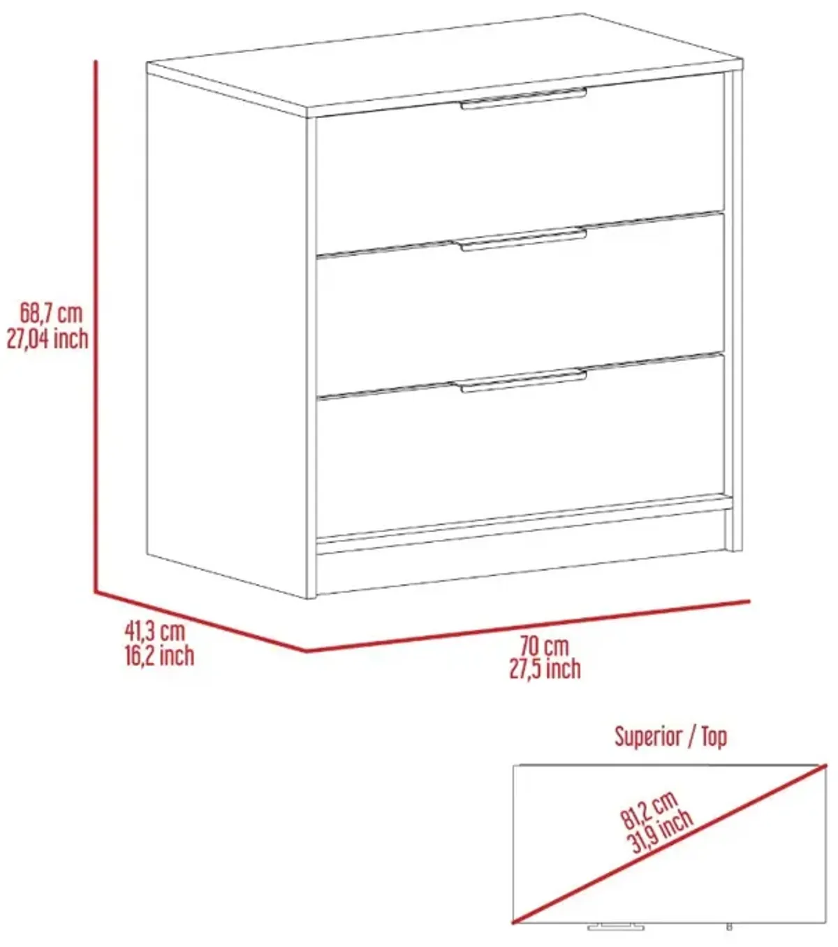 3 Drawers Dresser Maryland, Bedroom, Black / Pine