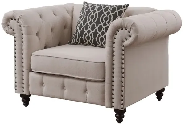 Beige Linen Chair with 1 Pillow