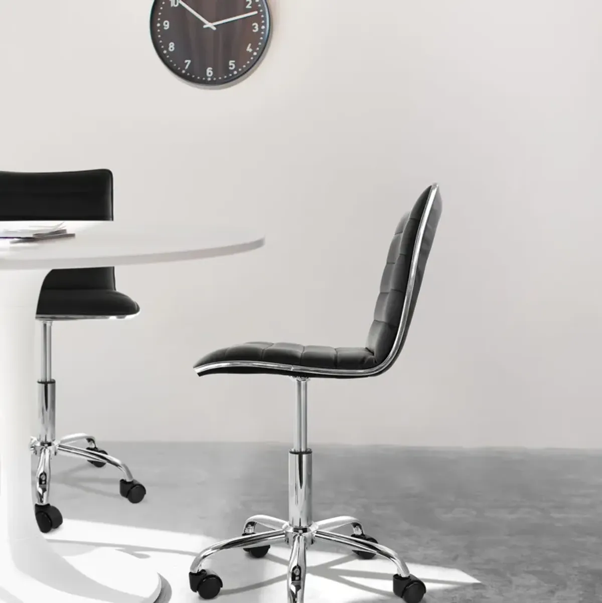 Elama 2 Piece Adjustable Faux Leather Rolling Office Chair in Black with Chrome Finish