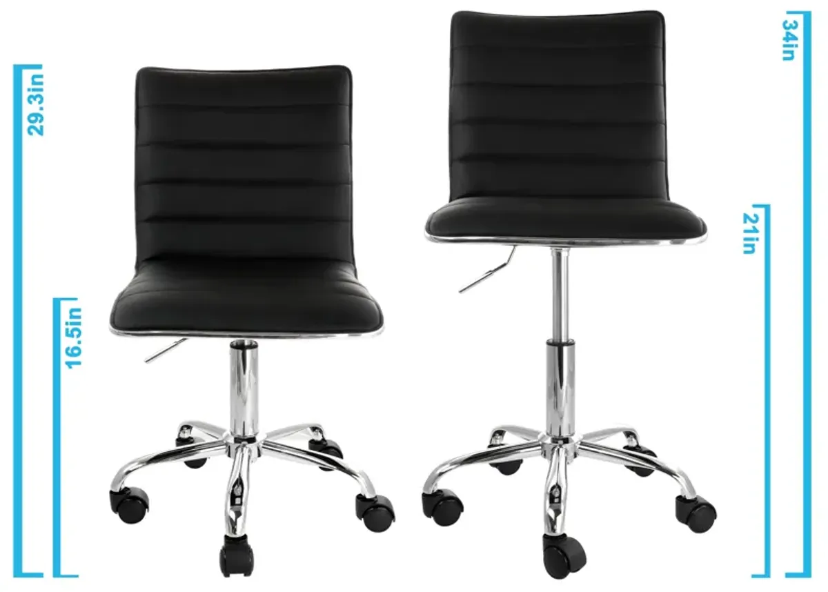 Elama 2 Piece Adjustable Faux Leather Rolling Office Chair in Black with Chrome Finish