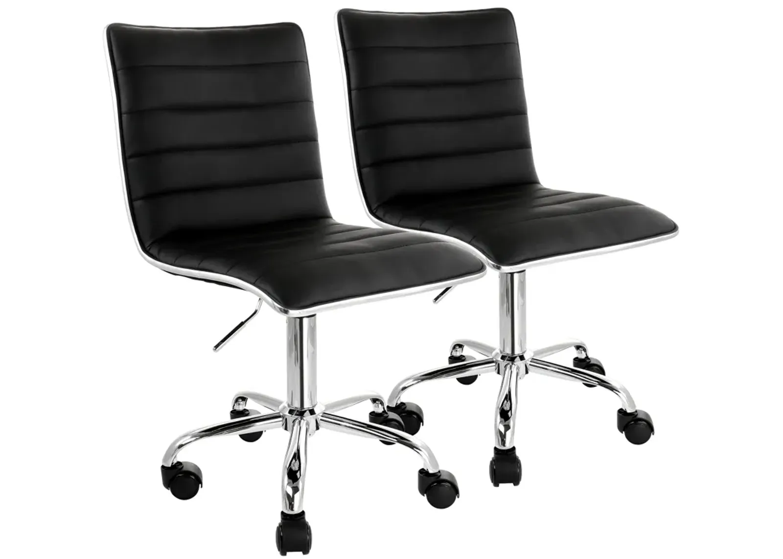 Elama 2 Piece Adjustable Faux Leather Rolling Office Chair in Black with Chrome Finish