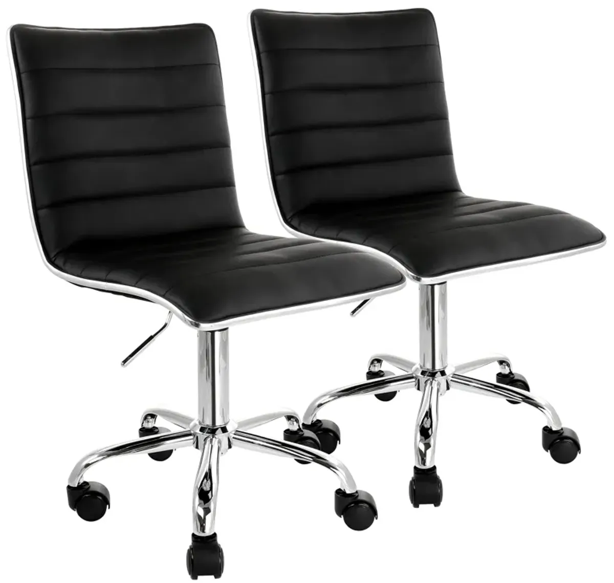 Elama 2 Piece Adjustable Faux Leather Rolling Office Chair in Black with Chrome Finish