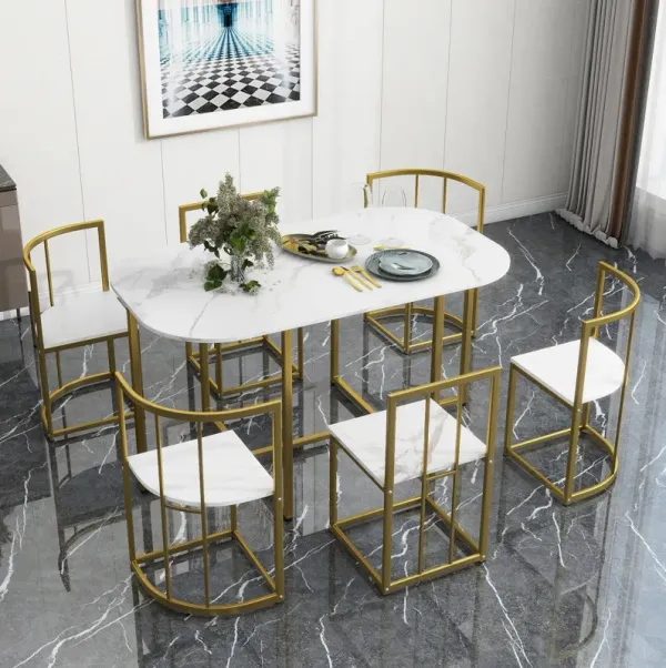 Streamdale 7-Piece Marble Table Set w/ Gold Base