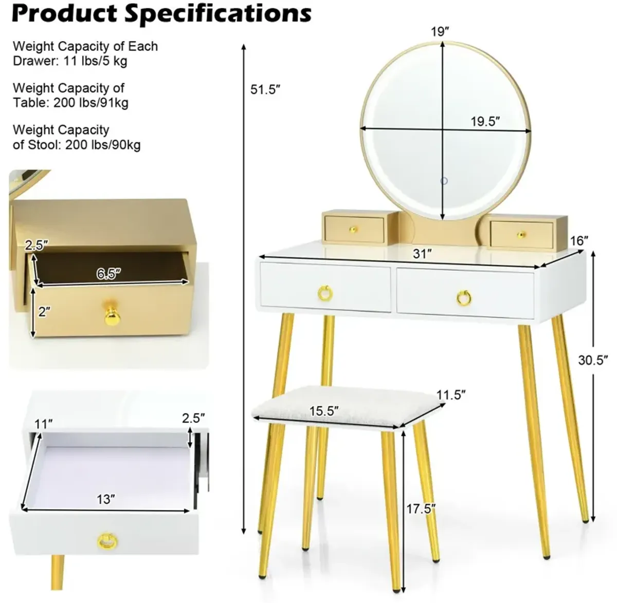 Vanity Table Set with Mirror