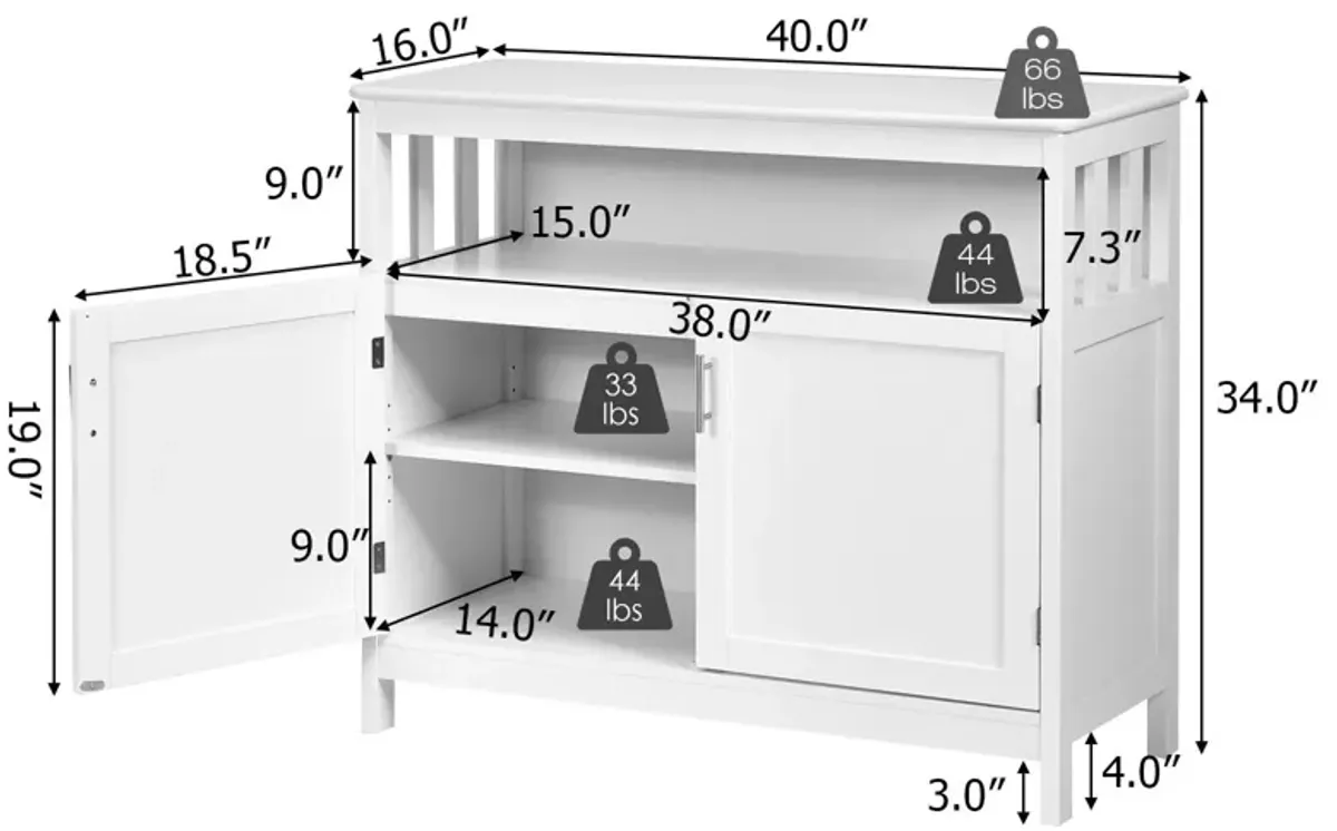 Kitchen Buffet Server Sideboard Storage Cabinet with 2 Doors and Shelf