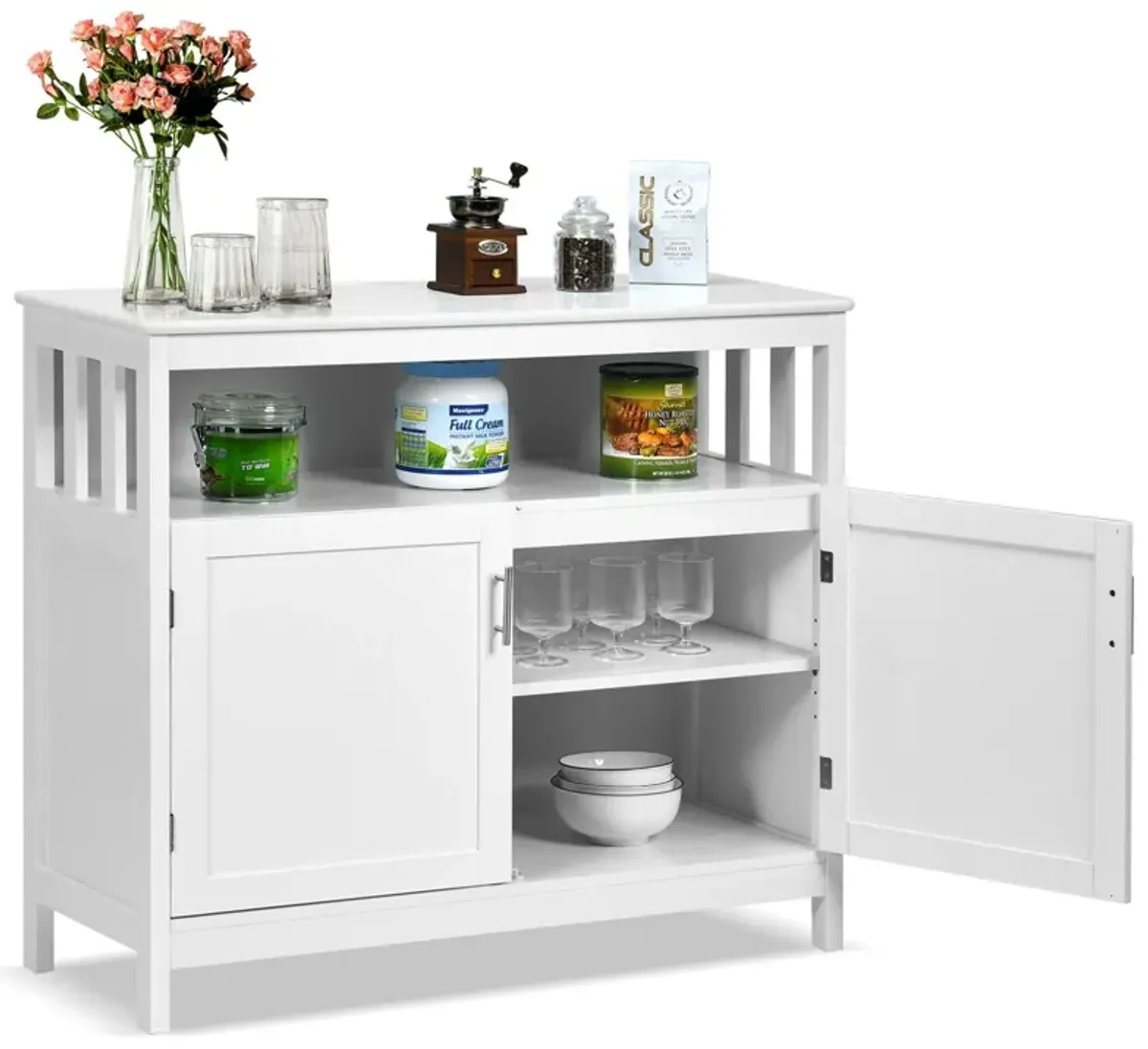 Kitchen Buffet Server Sideboard Storage Cabinet with 2 Doors and Shelf