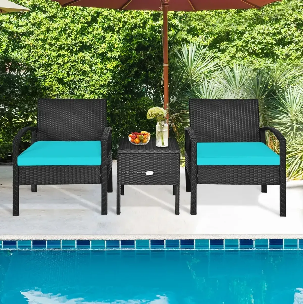 3 Piece PE Rattan Wicker Sofa Set with Washable and Removable Cushion for Patio