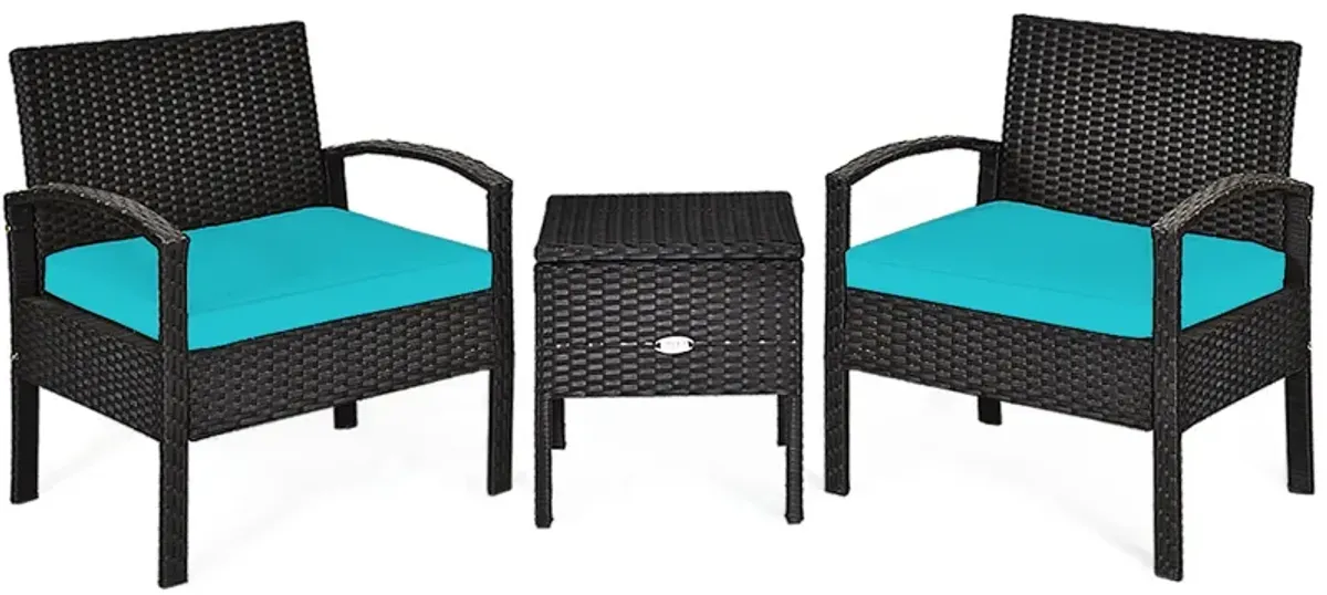 3 Piece PE Rattan Wicker Sofa Set with Washable and Removable Cushion for Patio