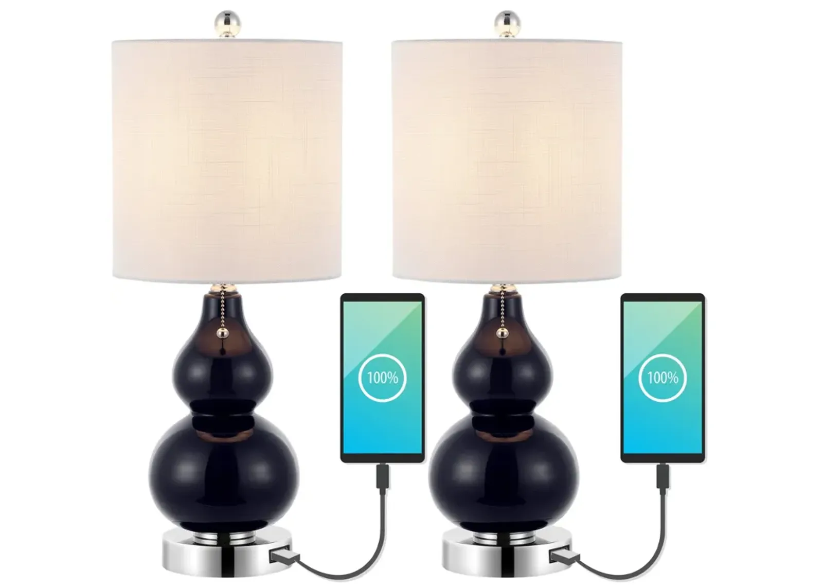 Cora Classic Vintage Glass LED Table Lamp with USB Charging Port (Set of 2)