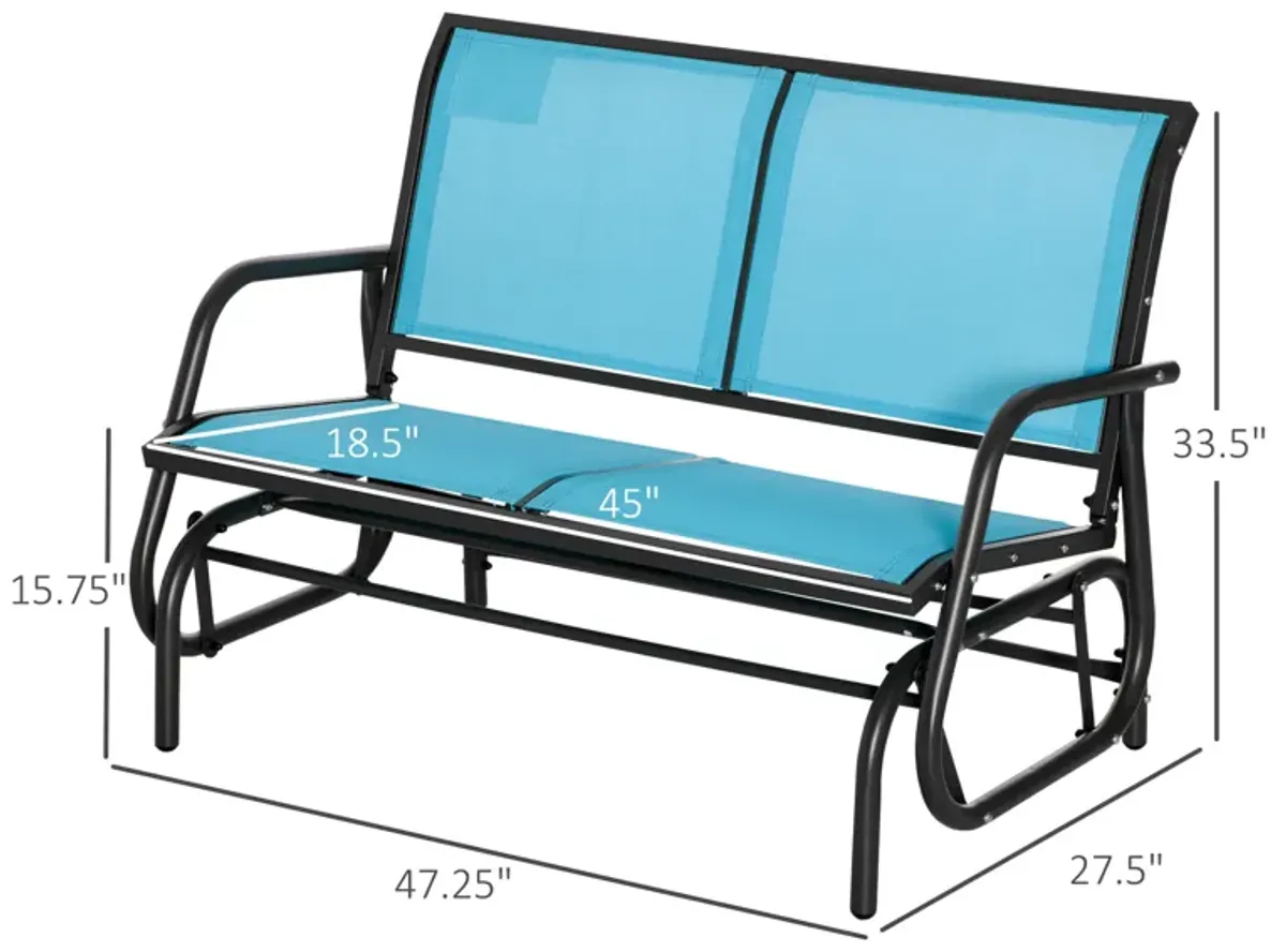 Outsunny 2-Person Outdoor Glider Bench, Patio Double Swing Rocking Chair Loveseat w/ Powder Coated Steel Frame for Backyard Garden Porch, Blue