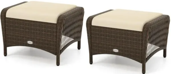 Hivvago Set of 2 Outdoor Patio PE Wicker Ottomans with Removable Cushions