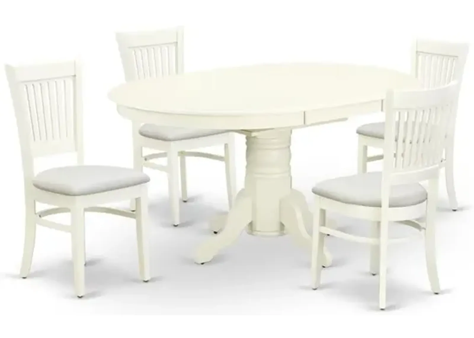 East West Furniture - AVVA5-LWH-C - 5-Pc Dinette Room Set- 4 Mid Century Dining Chairs with Linen Fabric Seat and Slatted Chair Back - Butterfly Leaf Wood Dining Table - Linen White Finish