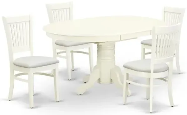 East West Furniture - AVVA5-LWH-C - 5-Pc Dinette Room Set- 4 Mid Century Dining Chairs with Linen Fabric Seat and Slatted Chair Back - Butterfly Leaf Wood Dining Table - Linen White Finish