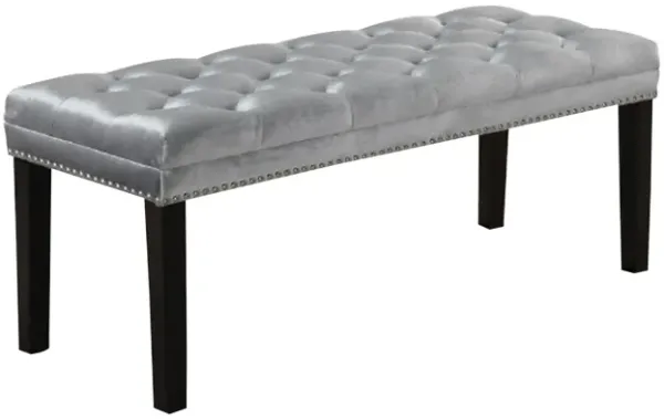 Bench with Nailhead Trims and Fabric Upholstered Seat,Silver-Benzara