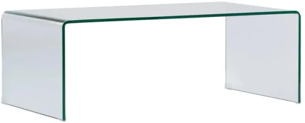 Benjara Darb 43 Inch Coffee Table, Clear Tempered Glass Tabletop, Curved Edges