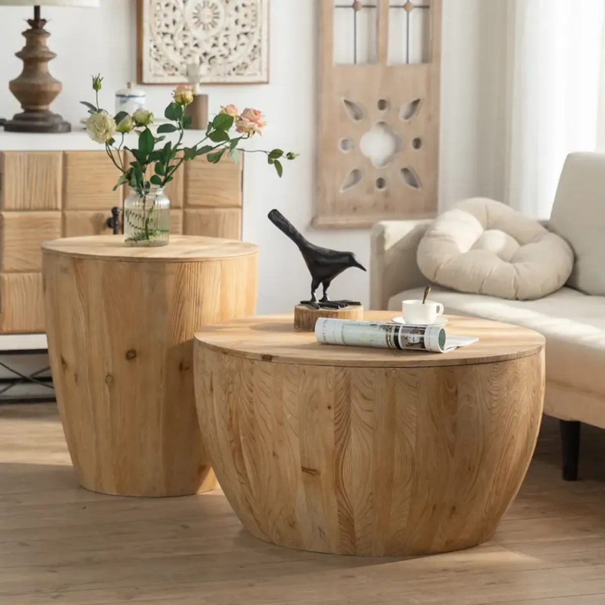 21.06" Vintage Style Bucket Shaped Coffee Table for Office, Dining Room, and Living Room - Elegant and Functional Furniture with Timeless Design