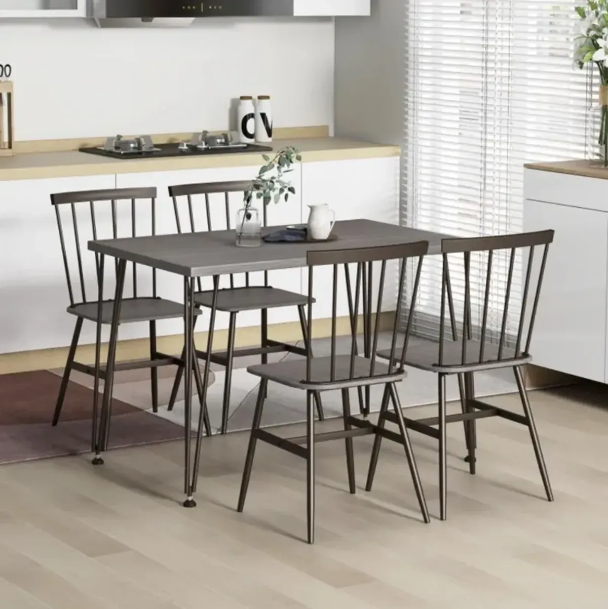 Hivvago 5-Piece Dining Table Set for 4 with 360° Swivel Feet for Small Place