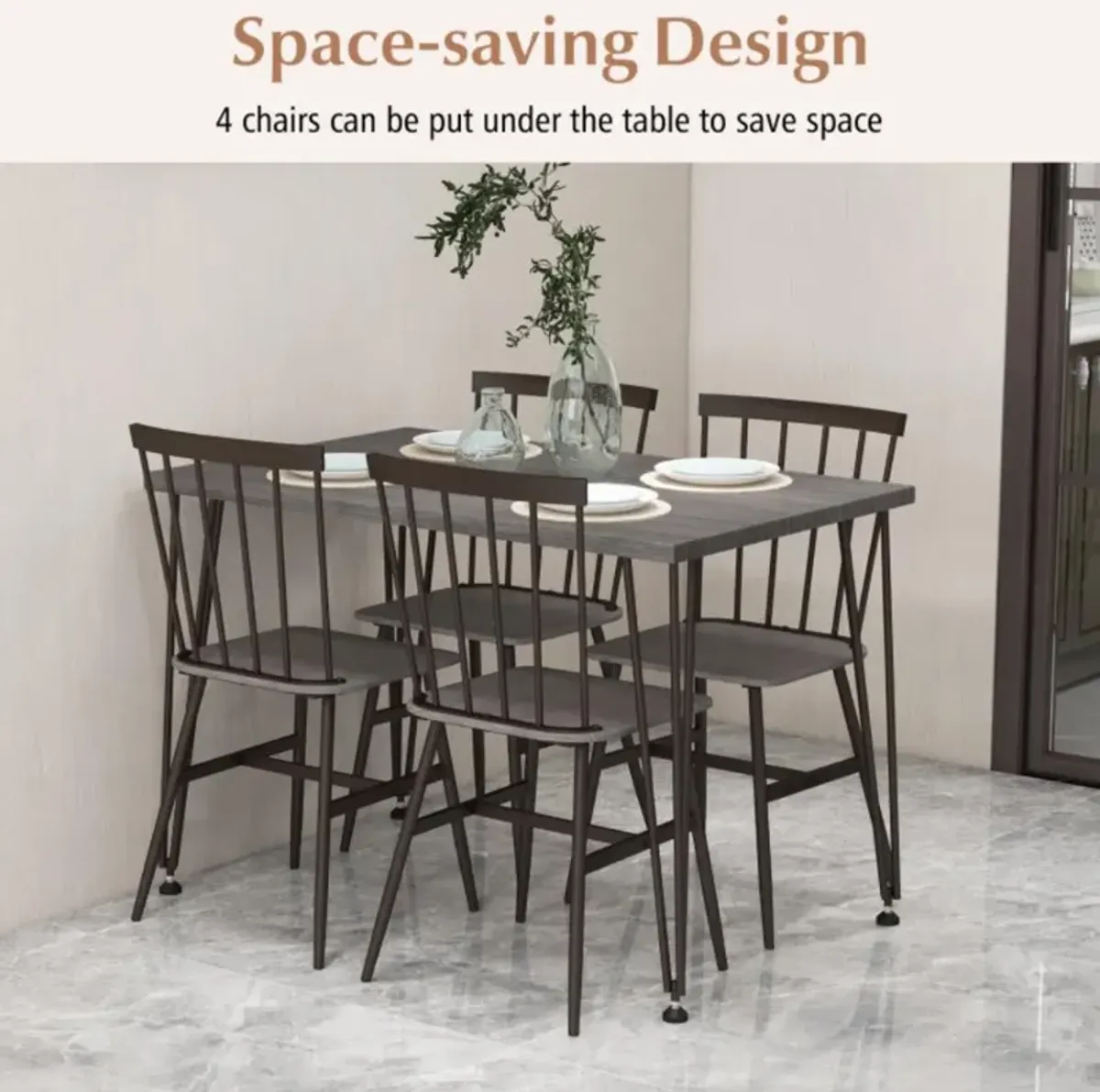 Hivvago 5-Piece Dining Table Set for 4 with 360° Swivel Feet for Small Place