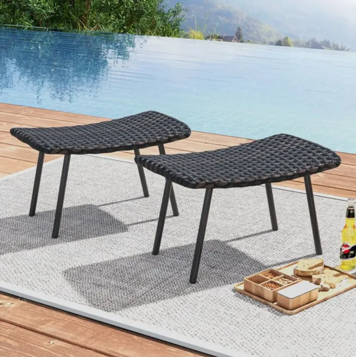 Hivvago All Weather Outdoor Ottomans Set Patio Footrest Seats Set with Sturdy Metal Legs -Brown