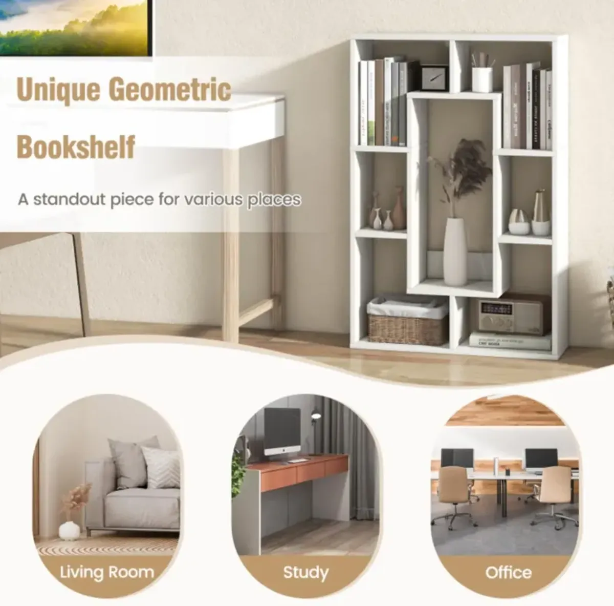 Hivvago 7-Cube Geometric Bookshelf Modern Decorative Open Bookcase