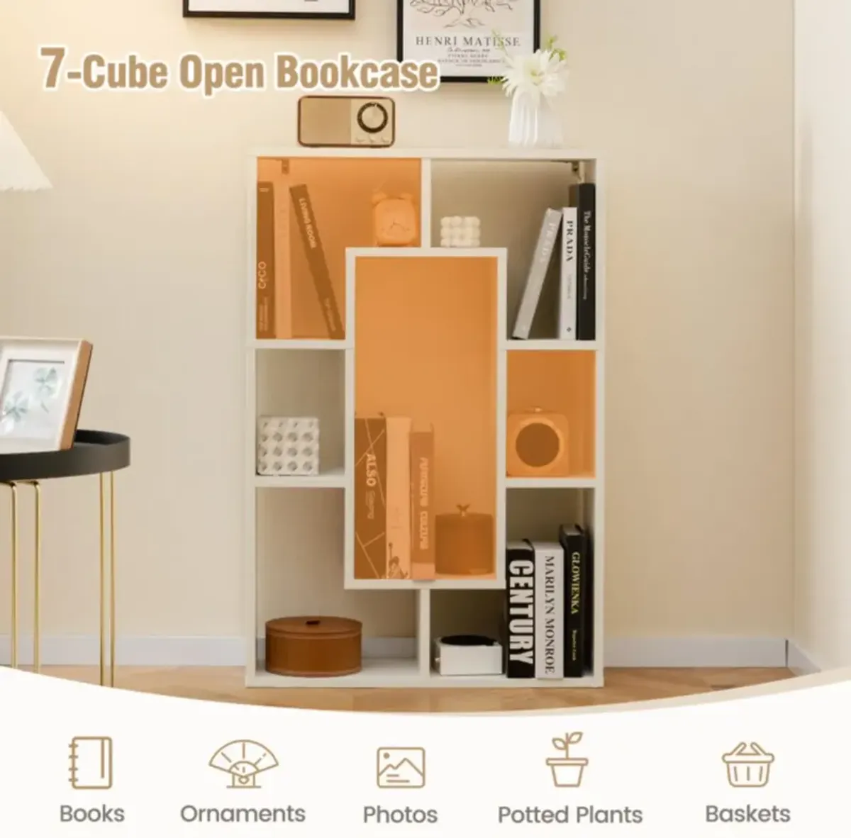 Hivvago 7-Cube Geometric Bookshelf Modern Decorative Open Bookcase