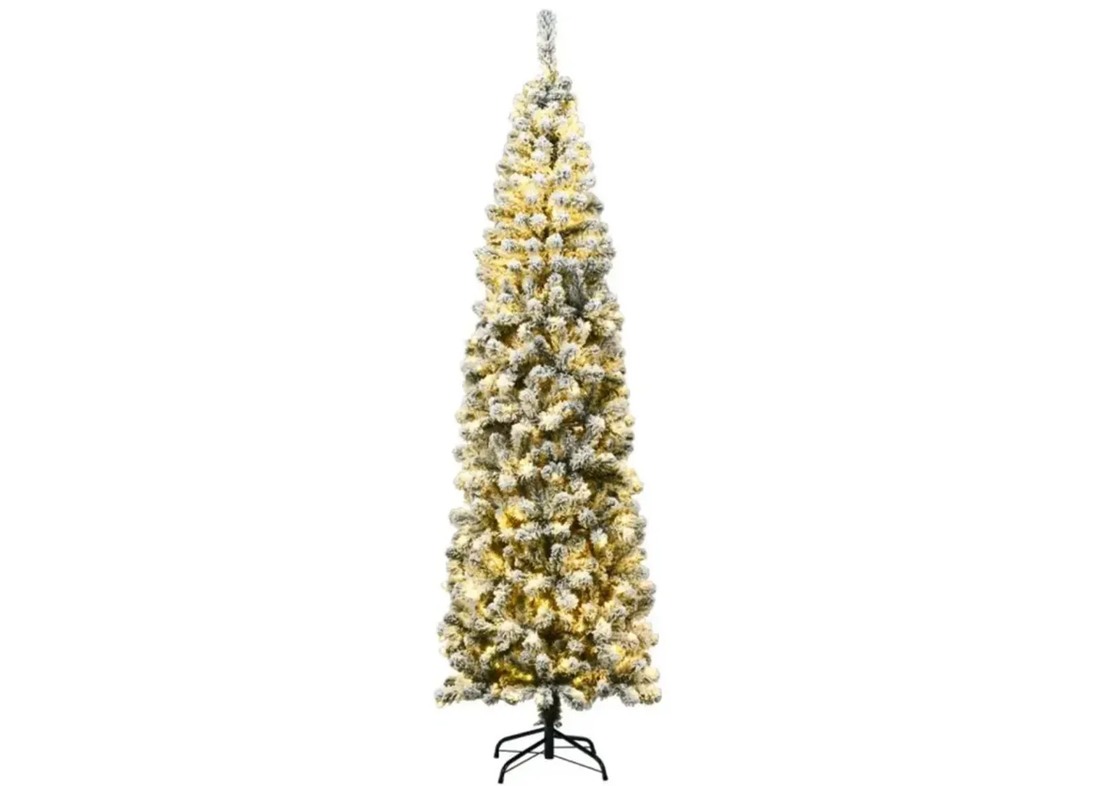 Hivvago 7.5 Feet Pre-lit Snow Flocked Artificial Pencil Christmas Tree with LED Lights