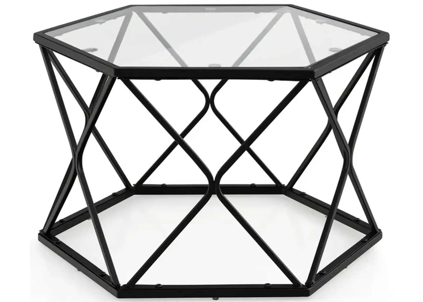 Modern Accent Geometric Glass Coffee Table-Black