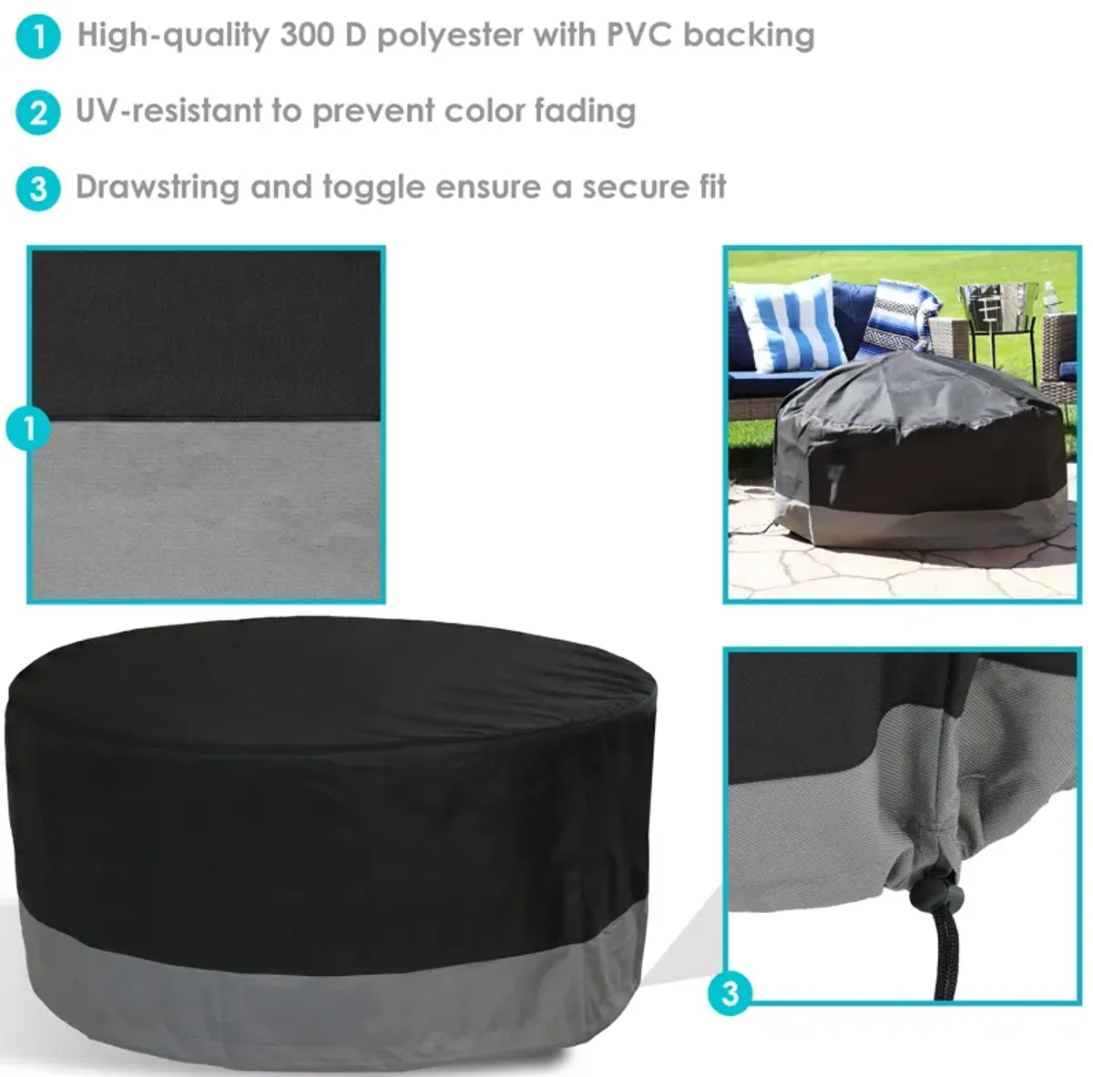 Sunnydaze 2-Tone Polyester Round Outdoor Fire Pit Cover - Gray/Black