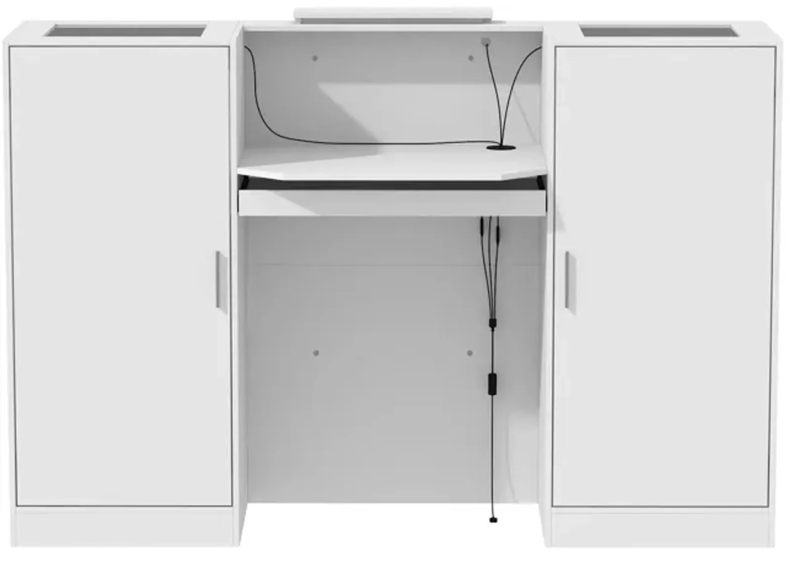 FUFU&GAGA Modern White Computer Desk with Storage and Glass Shelves, (59.1" W x 20.3" D x 40.6" H),White