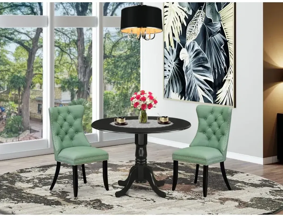 3 Piece Kitchen Table Set Consists of a Round Dining Table with Dropleaf