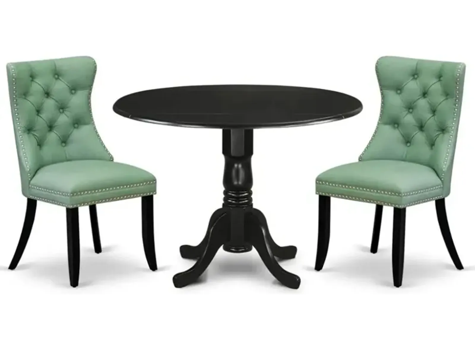 3 Piece Kitchen Table Set Consists of a Round Dining Table with Dropleaf