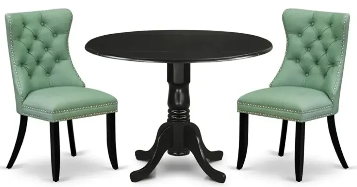 3 Piece Kitchen Table Set Consists of a Round Dining Table with Dropleaf