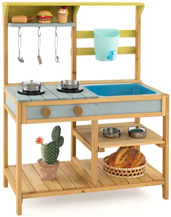 Outdoor Kids Mud Kitchen with Faucet and Water Box